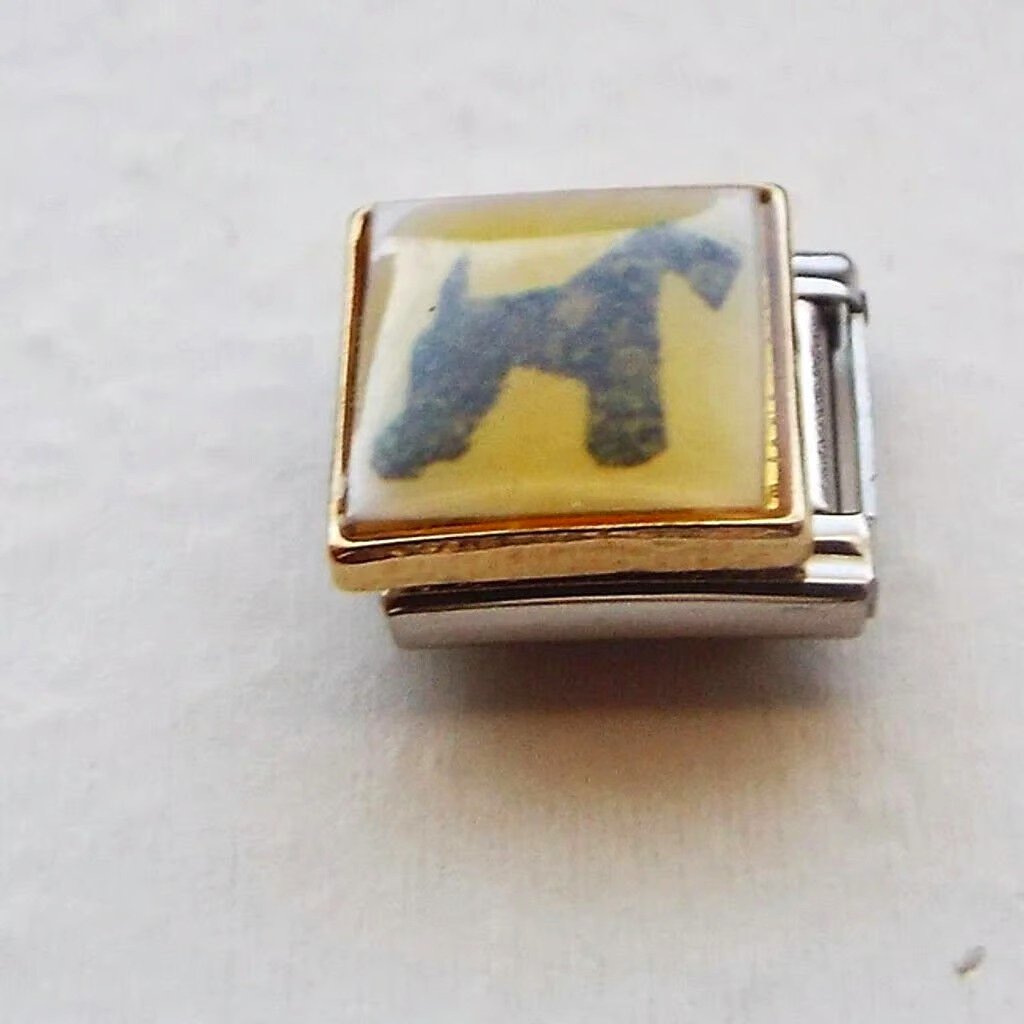 Kerry Blue Terrier Dog On Yellow Enamel 9mm Stainless Steel Italian Charm Link